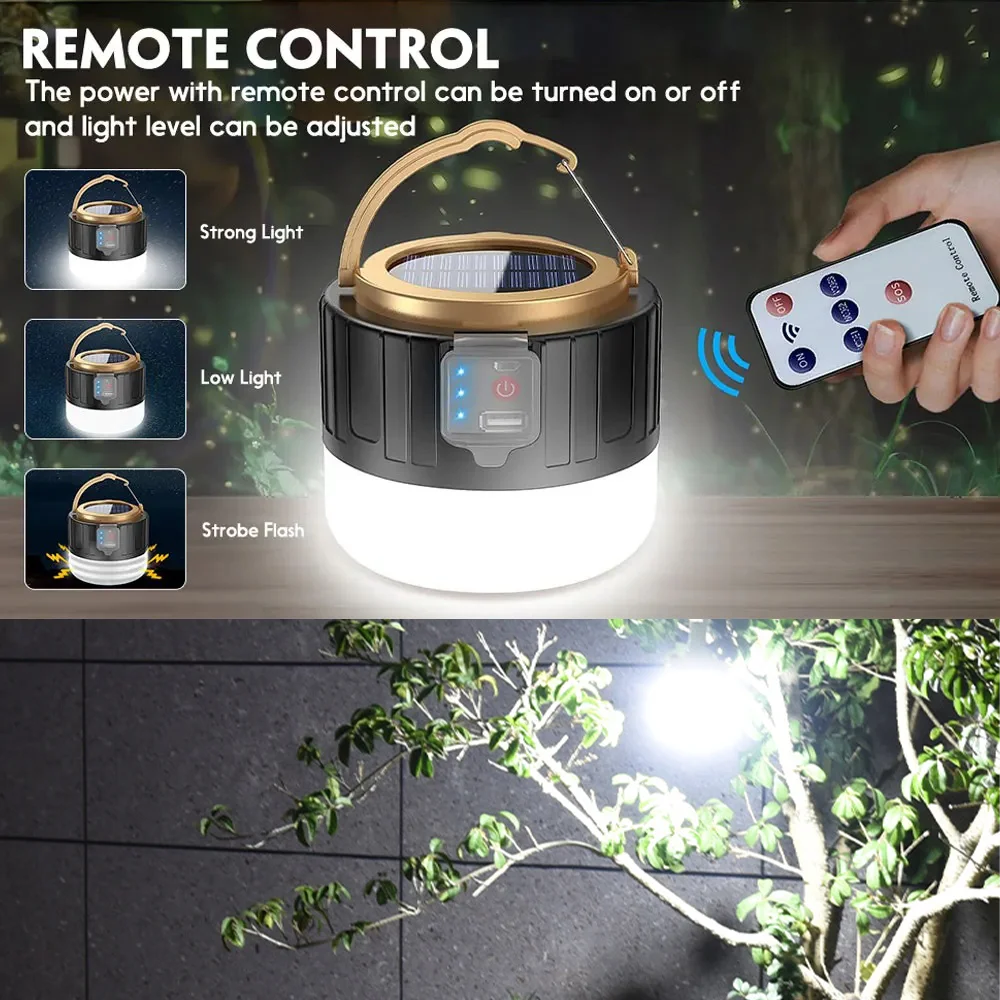 Solar Camping Lamp Tent Lights USB Rechargeable Lamp Remote Control 5000mAh Outdoor Camping Lantern Night Bulb Emergency Lights