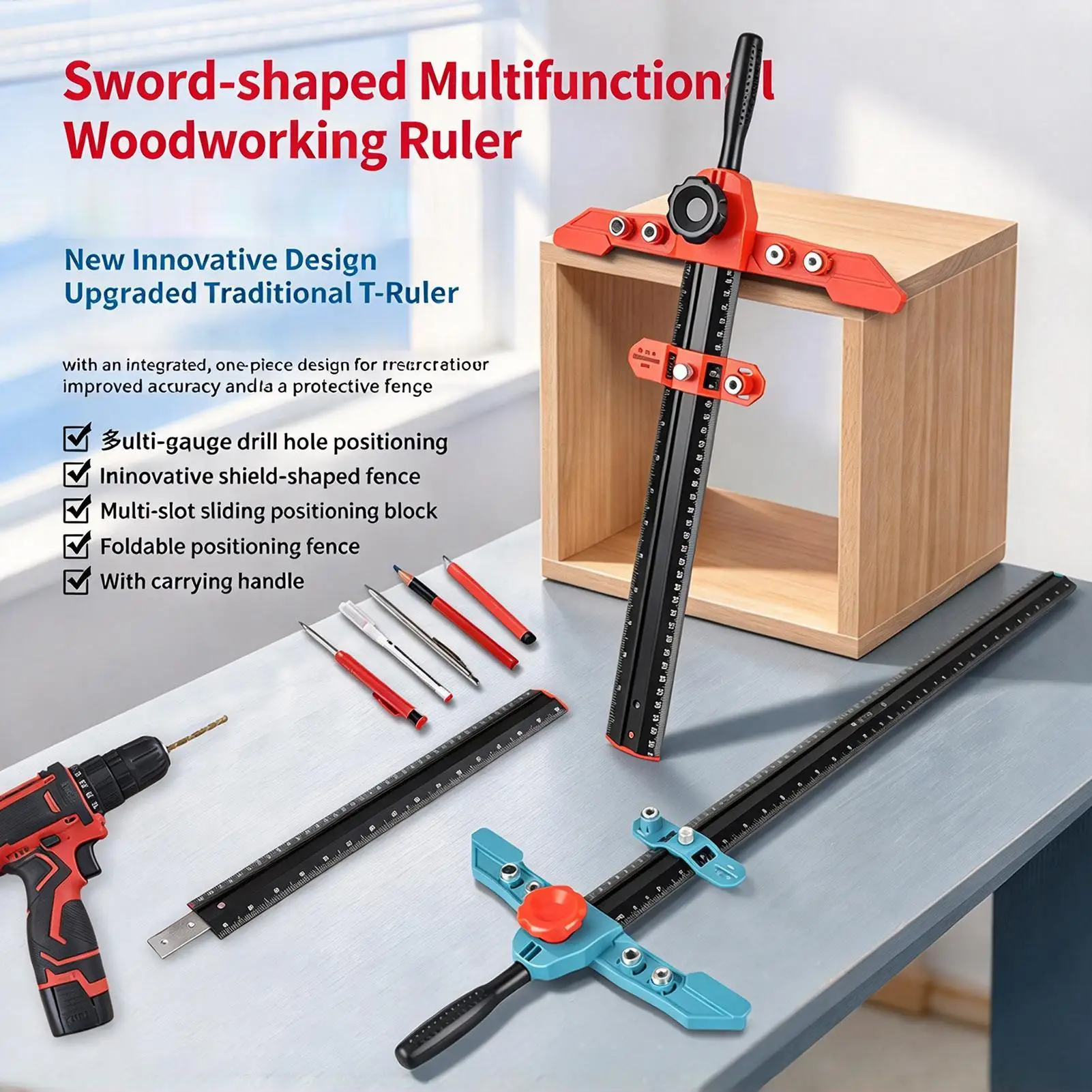 Woodworking Square Marking Ruler Adjustable Positioning Angle Guide Woodworking Combination Square For Carpentry Drafting