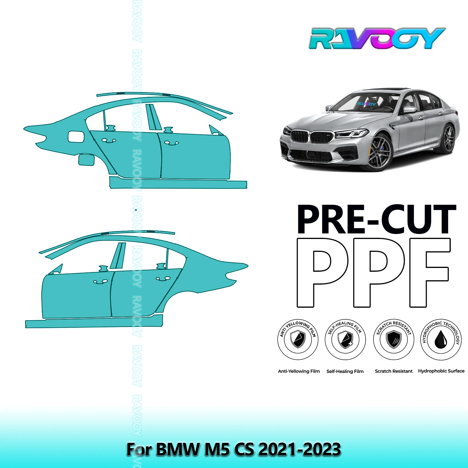 

For BMW M5 CS 2021-2023 8.5mil Clear Matte Pre-Cut PPF Door & A/B Pillar Kit TPU Paint Protection Film Set