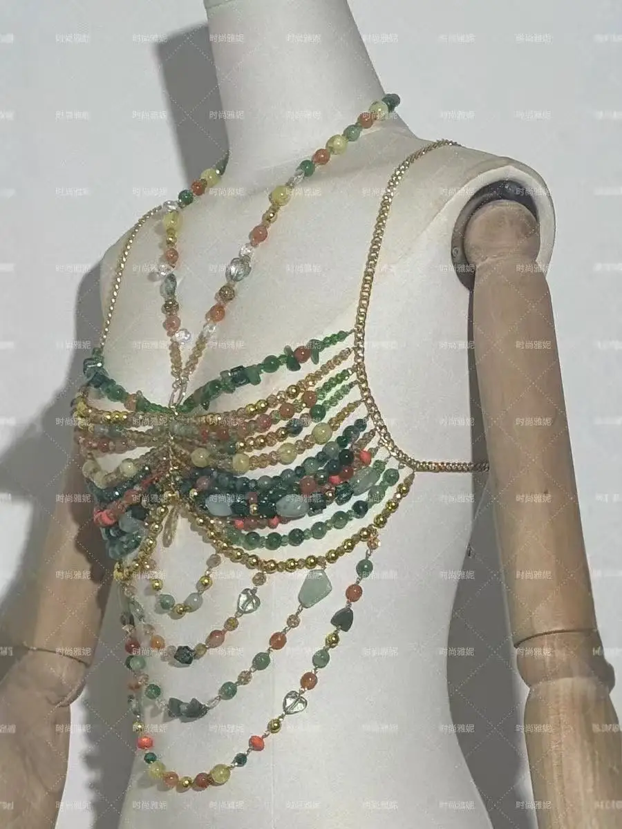 Hot Selling Handmade Acrylic Bead Top With Neck Hanging And Hollowed Out Necklace, Multi-Layered Sexy Spicy Girl Strapless Back