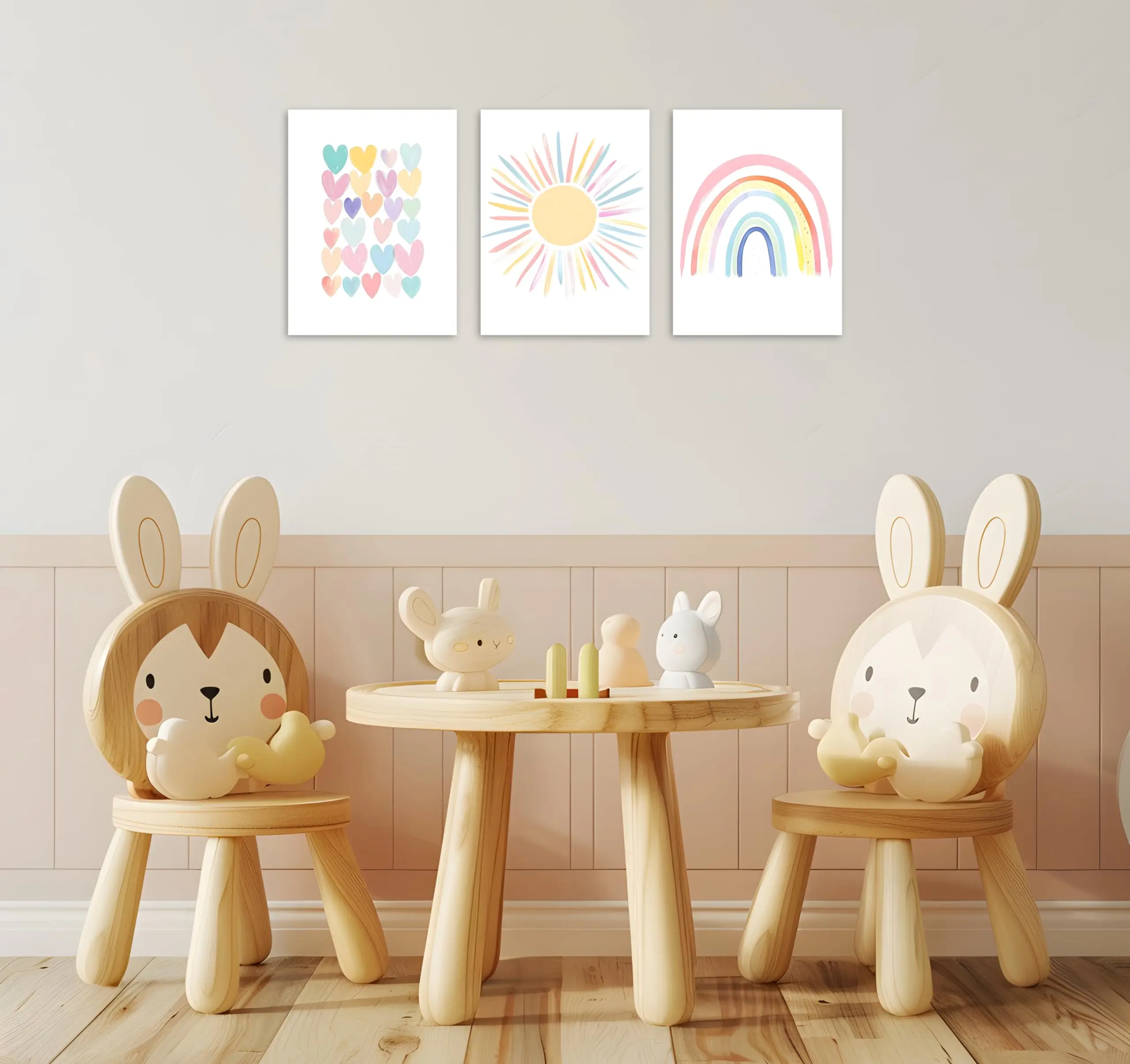 3pcs Rainbow Love Sun No Framed Wall Art Set - Colorful Canvas Prints for Living Room, Bedroom Decor - Modern Cartoon Posters wi