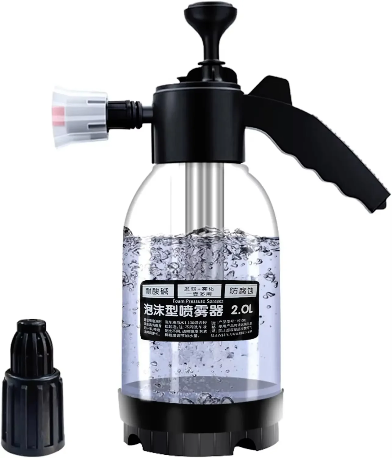 Pulverizador de Espuma Transparente 2L para Lavagem Automotiva, Borrifador Manual de Pressão de Ar, Garrafa Plástica para Desinfecção e Limpeza de Carros