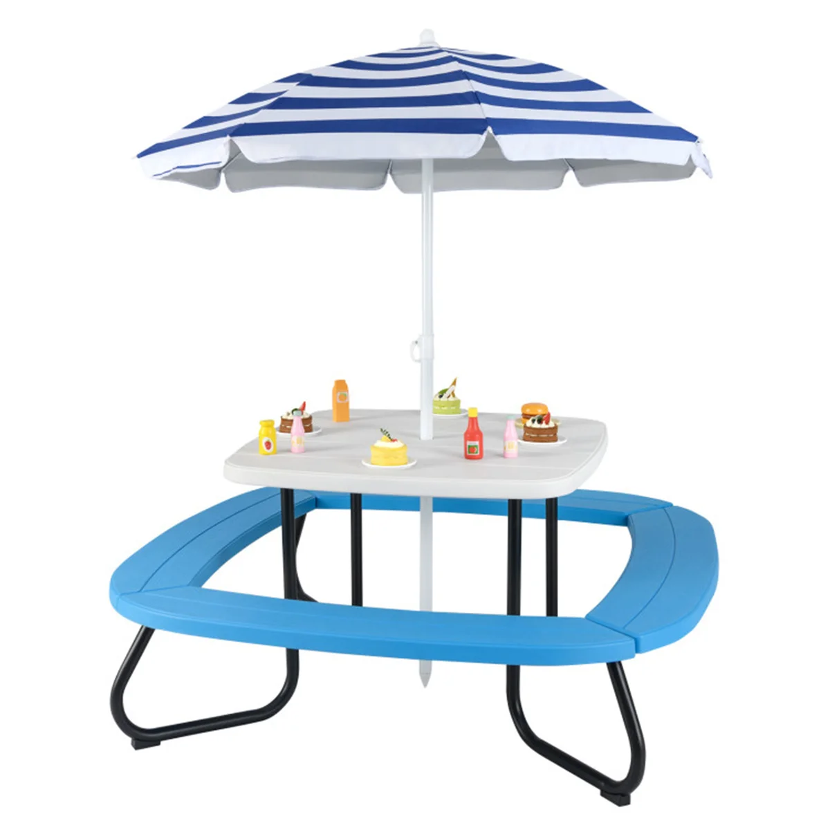 

Kids Picnic Table Outdoor Activity Table With Umbrella -White