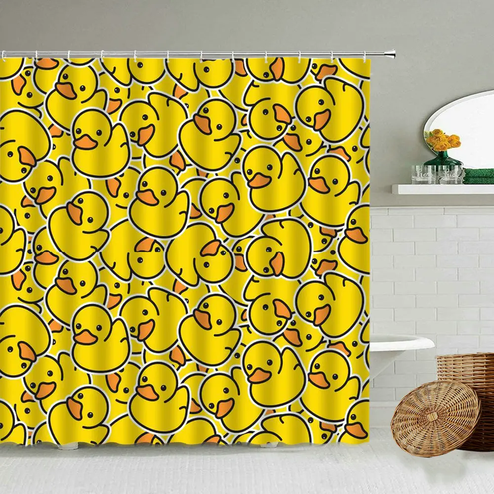 Little yellow duck cute animal shower curtain cartoon children\'s toy boy girl bathroom waterproof screen send hook