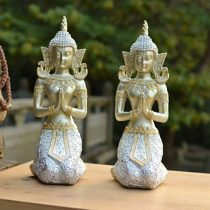 Thailand Kneeling Ritual Goddess Resin Ornaments Hand-Carved Welcome Ceremony Home Decoration Business Entrance Mascot