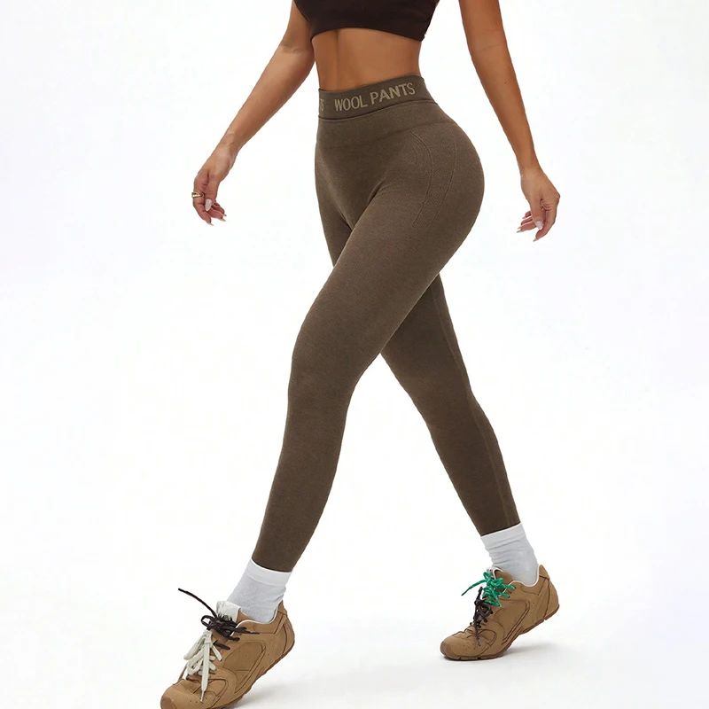 Warm Skin-Friendly Seamless Leggings Women Fall Winter Soft Stretch Hip Wrap Sports Leggings Letter Printed Sexy Skinny Leggings