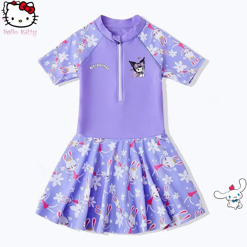 

Sanrio Girl Cartoon Anime Skirt Swimsuit Kid New Kawaii Fashion Beach Shorts Sunscreen Quick Drying Swimwear Swim Cap Breathable