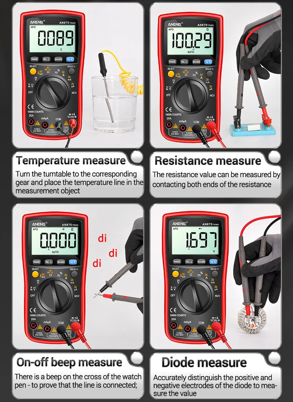 ANENG AN870 Smart Multimeter Digital Profesional 19999 Zählt AC Spannung Tester Strom NCV Kapazität Widerstand Ohm Test Tool – Detail 24