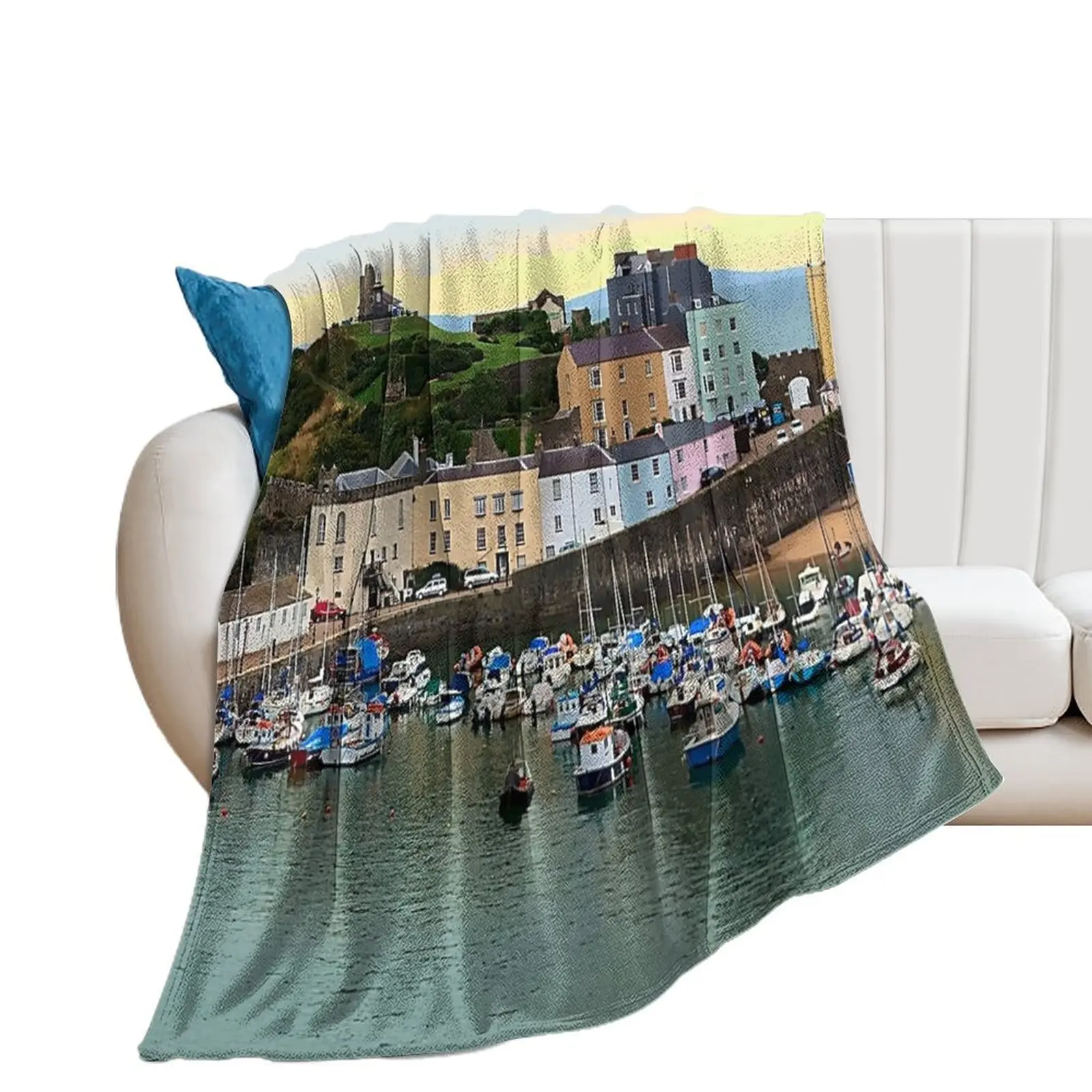 

Tenby Harbour Panorama Throw Blanket Sleeping Bag Cute Plaid Blankets