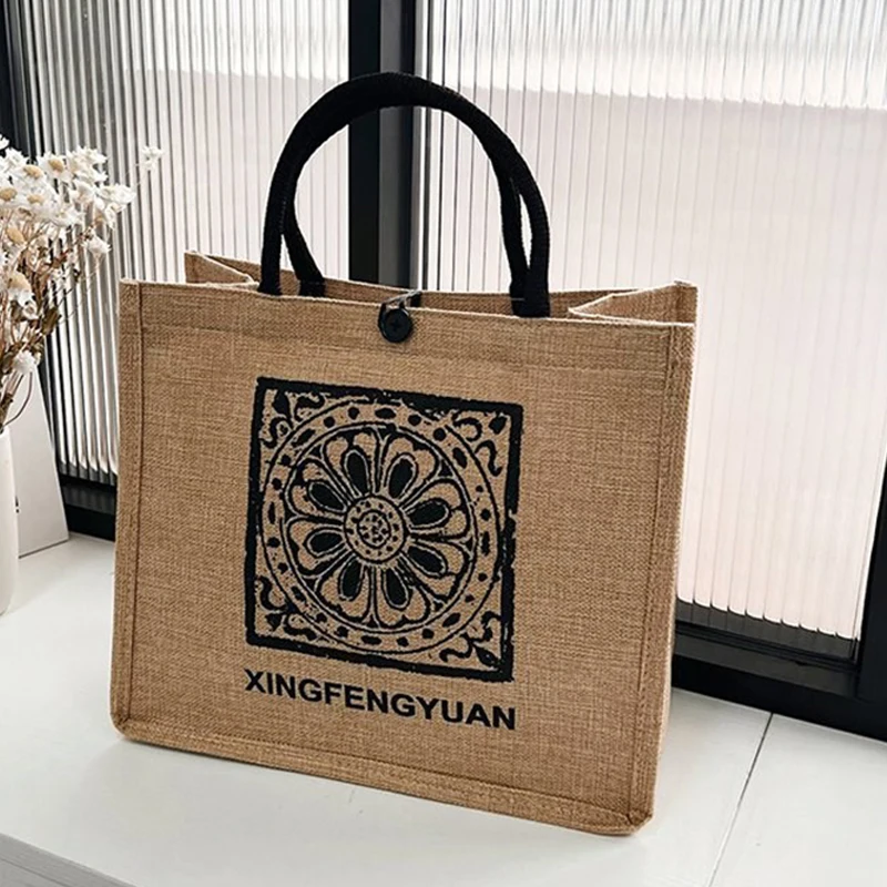 New Large Capacity Solid Color Linen Handheld Fashion Commuter Tote Women's Bag