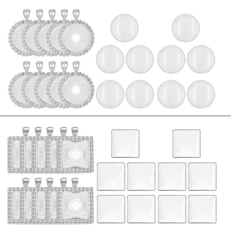 

10 Sets Crystal Rhinestone Cabochon Base Setting Square Round Pendant Tray Blanks DIY Necklace Bezels Jewelry Making Accessories