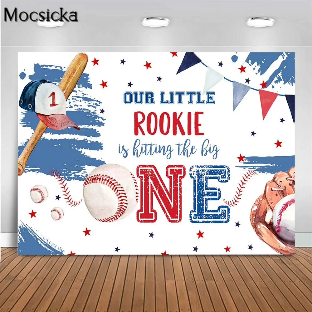 

Mocsicka Our Little Rookie is Turning Big One Photo Background Boy 1st Birthday Party Photography Backdrop Baseball Decor Studio