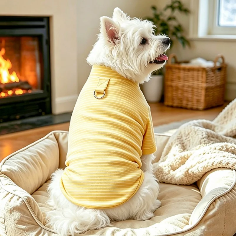 Cute Striped Dog Base Shirt Warm Pet Vest Soft Dog Clothes Built-In D-Ring Puppy Top Fashion Cat Hoodie Pet Shirt Poodle Costume