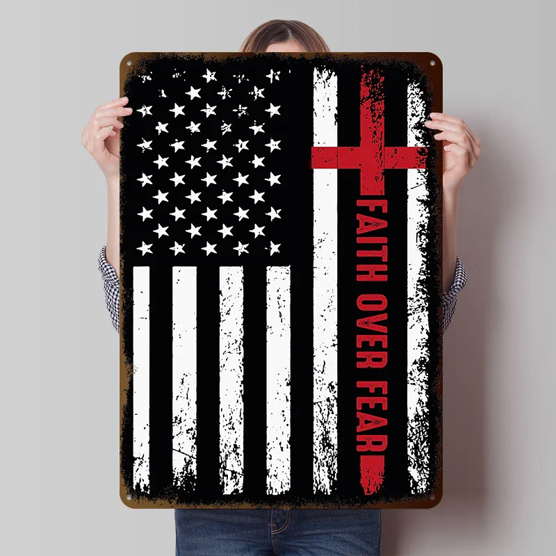 Faith Over Fear Metal Poster Customized Wall Art Retro Vintage Metal Tin Signs for Bedroom Decoration Gaming Decor Room House