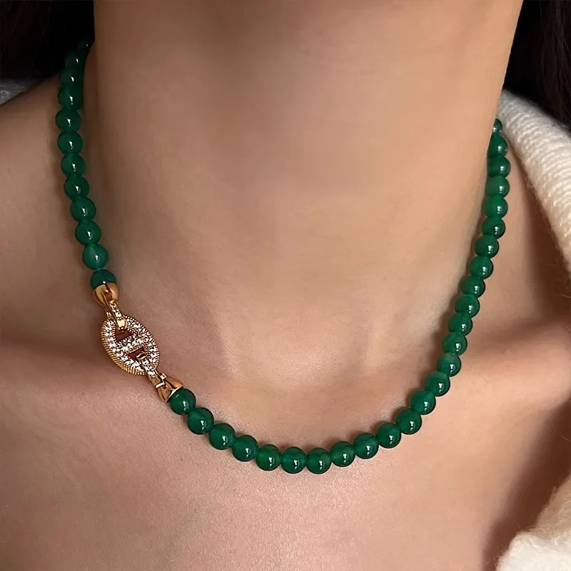 New Arrival 100% Natural Green Chalcedony 14K Gold Filled Female Beads Chain Necklace Promotion Jewelry For Women Birthday Gifts