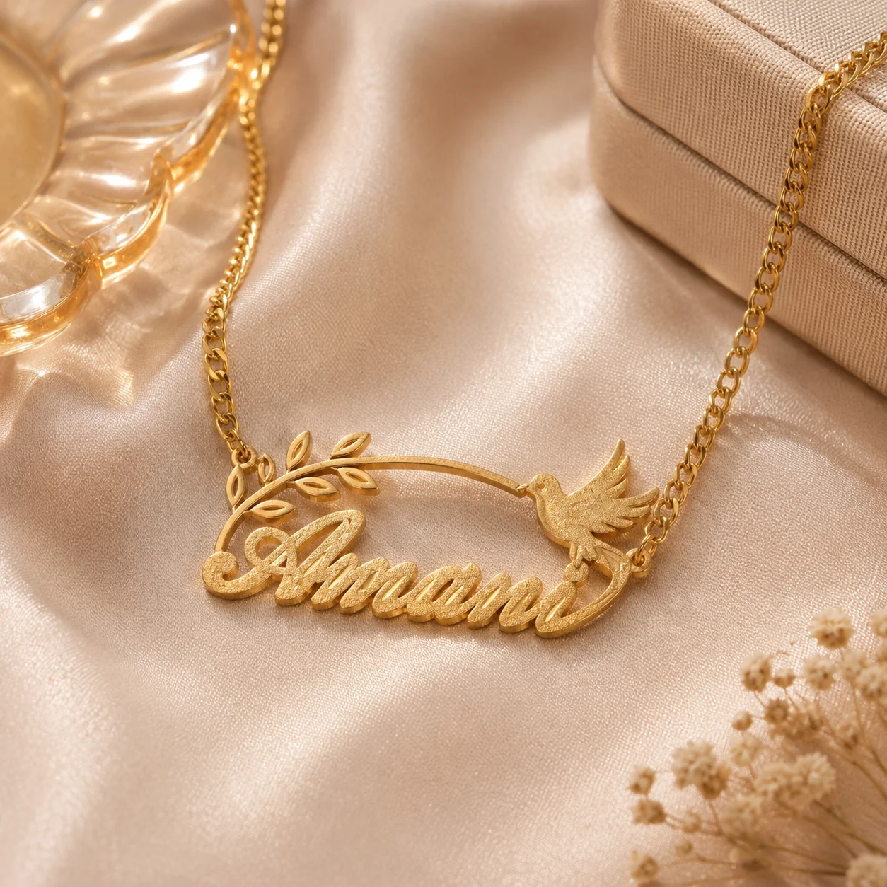 Personalized Pigeon Name Necklace Sand Pressed Pendant Custom 18K Gold Plated Jewelry Christmas Gift for Women