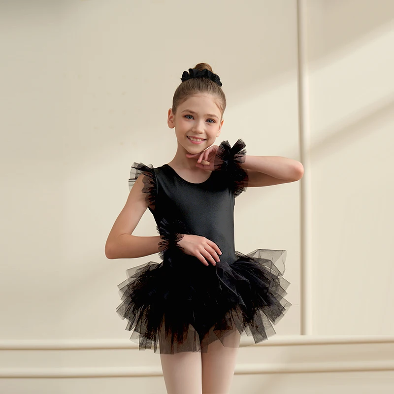 Robe Tutu de Ballet en tulle pour filles, 4 couches, justaucorps, mode professionnelle, robe de soirée dansante pour enfants, Costume de spectacle ﻿
