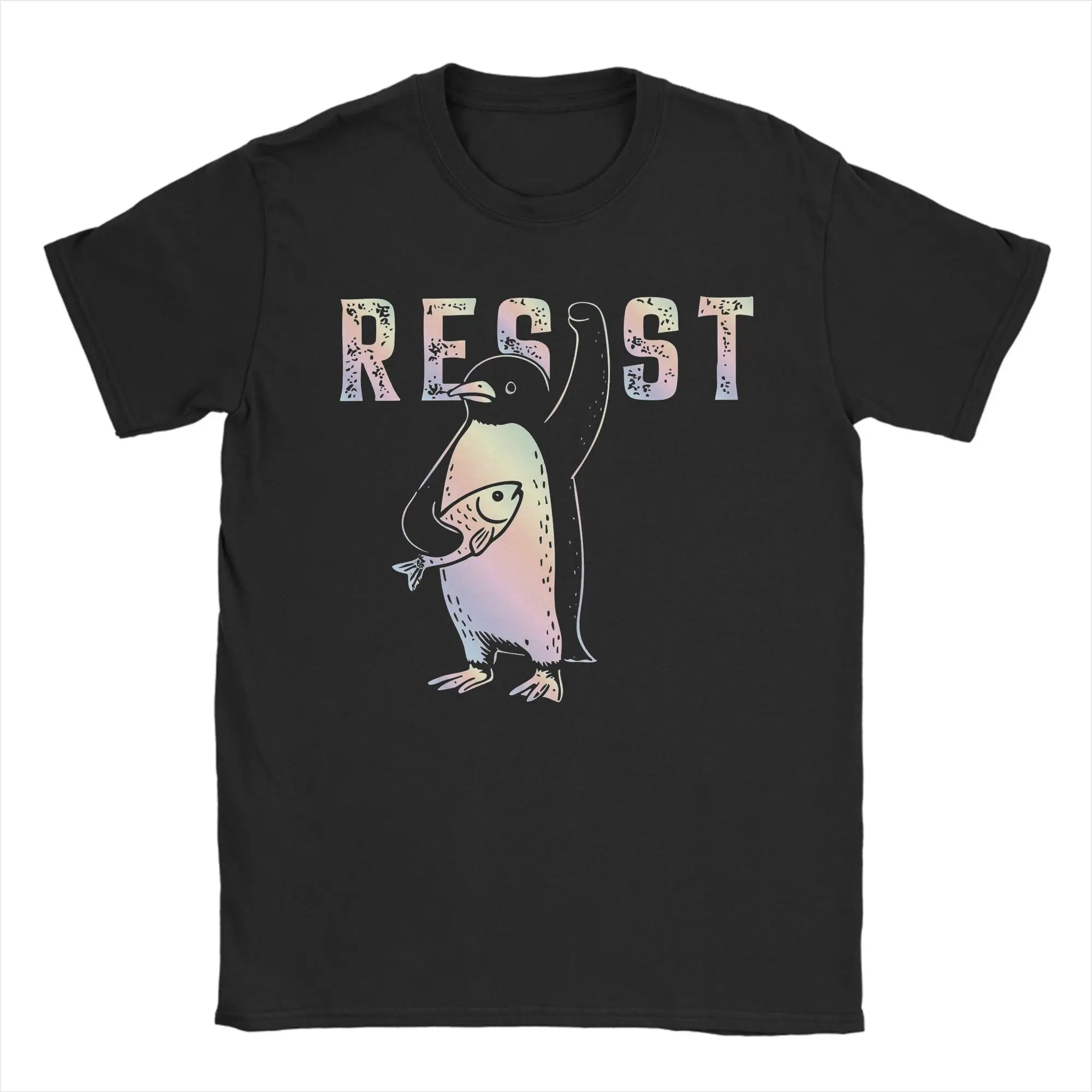 

Resist Penguin light spectrum T Shirts Men Cotton Funny T-Shirt Round Neck Tee Shirt Short Sleeve Tops Printed