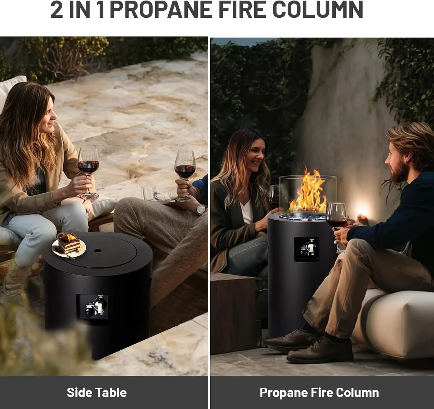 Small Propane Fire Pit Outside, 17 inch Gas Fire Pit Round Fire Column