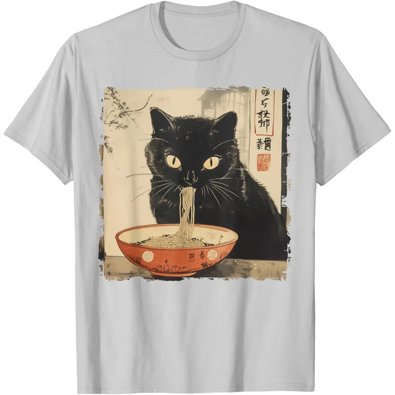 

Женская футболка с коротким рукавом и забавным принтом кошки, летняя повседневная футболка с круглым вырезом, стильный топ в стиле Y2K.