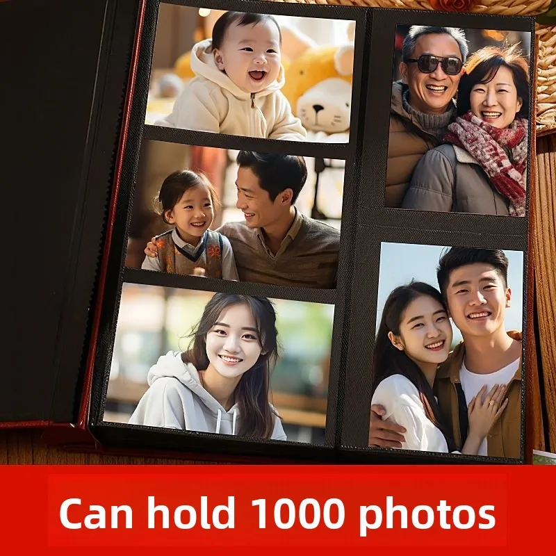 Leather Photo Album with Clear Refill Pages, Large Capacity Picture Book for 5x7, 6x8 and 10 Inch Photos, Sleeves for Standard