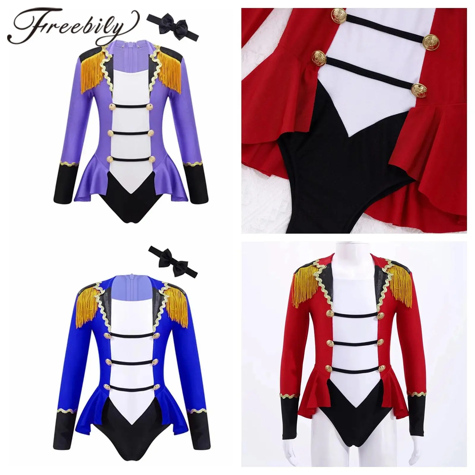 

Kids Girls Showman Circus Ringmaster Cosplay Costumes Long Sleeves Tassel Bodysuit Leotard Performance Carnival Party Jumpsuit