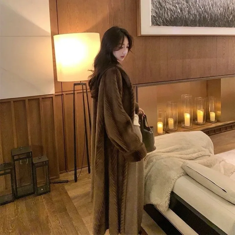 Chinês clássico luxo nova imitação de vison ambientalmente amigável casaco de pele temperamento manga longa casaco de pele integrado feminino