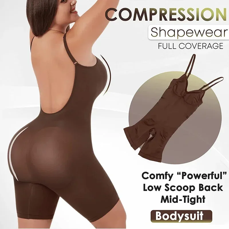 Body moldeador de cobertura completa, traje de cuerpo ajustado a los muslos, espalda baja, mono sin espalda, sin costuras