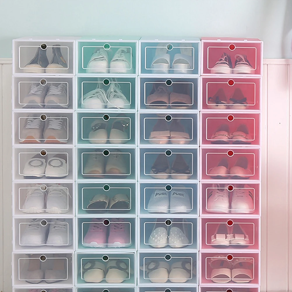 

6pcs Shoes Box Storage Organizer Acrylic Container Closet Stackable Green Shoe Rack Foldable Transparent Durability