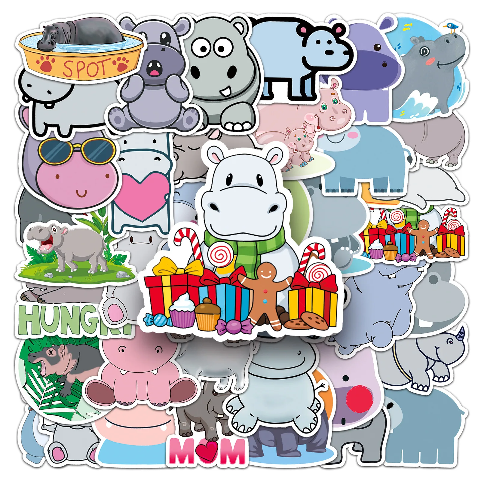 

50PCS Cute Hippo Animal Cartoon Funny Graffiti Sticker Waterproof Decal Kids Toy Gift for Stationery Box Water Cup Guitar Diary