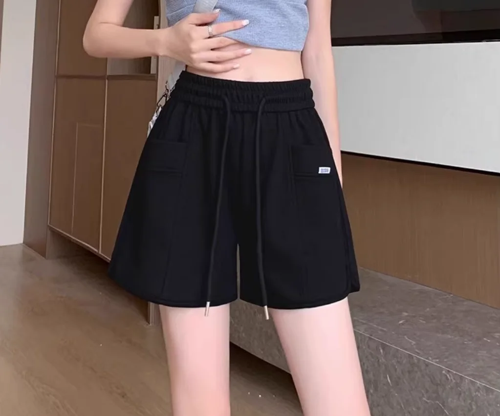 Summer thin loose wide leg A-line high waist slimming casual pink sporty shorts for women