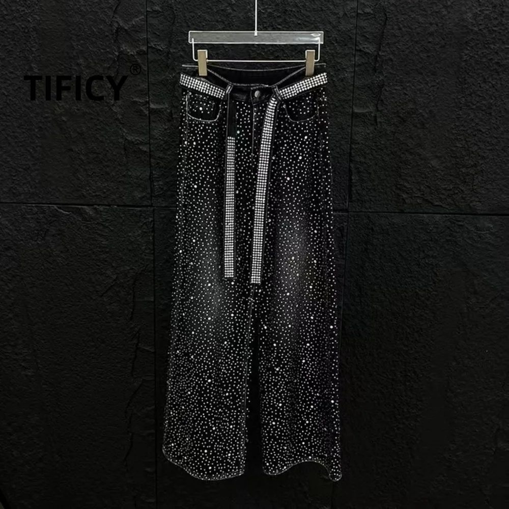 

High Street Jeans Pants Men's Heavy Industry Hot Stamping Retro Washed Ribbon Niche Loose and Wide Leg Trendy Denim Pants