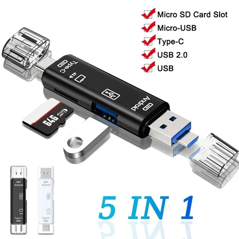 Multifunction 5 In 1 Card Reader Adapter Mobile Phone Accessories For Usb 2.0 Type-C/Usb /Micro Usb/Tf/SD Card Reader Adapter