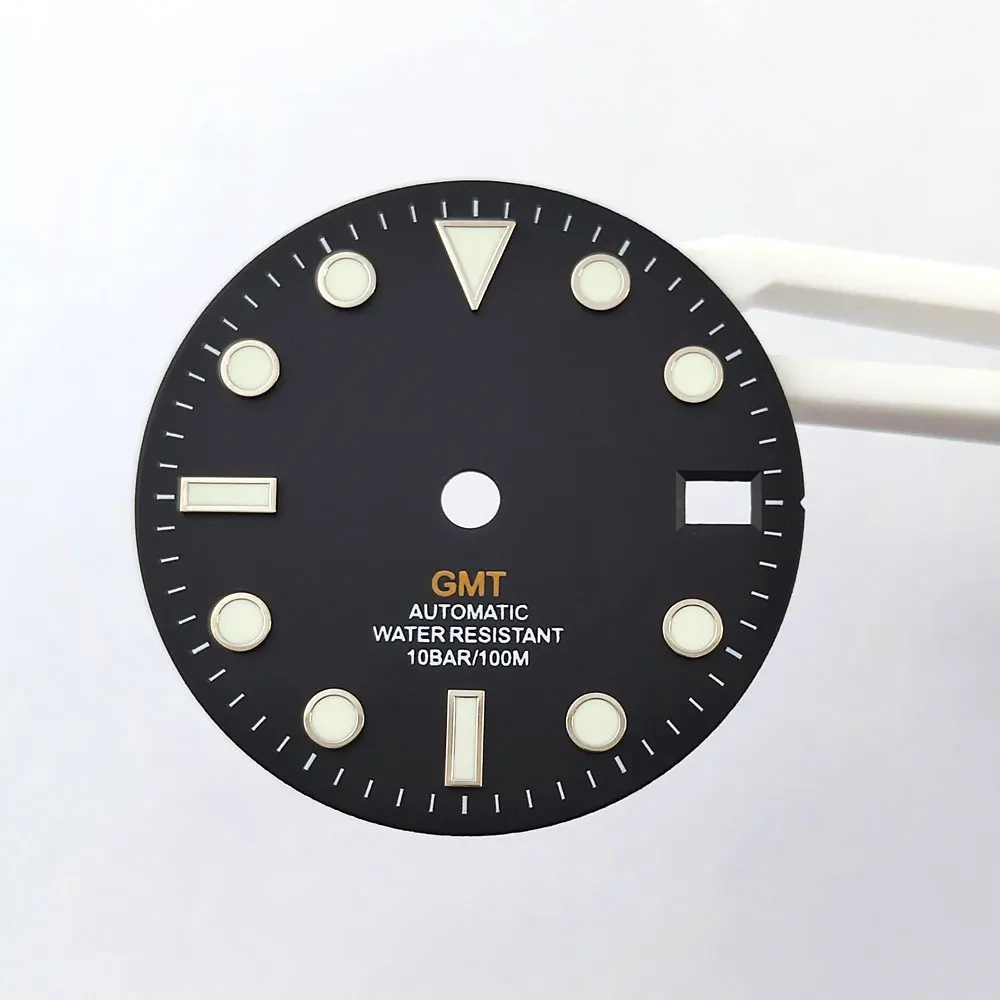 Cadran de montre NH34 GMT, cadran de 28.5mm, cadran noir, veilleuse verte, adapté au mouvement nh34 nh35, accessoires de montre