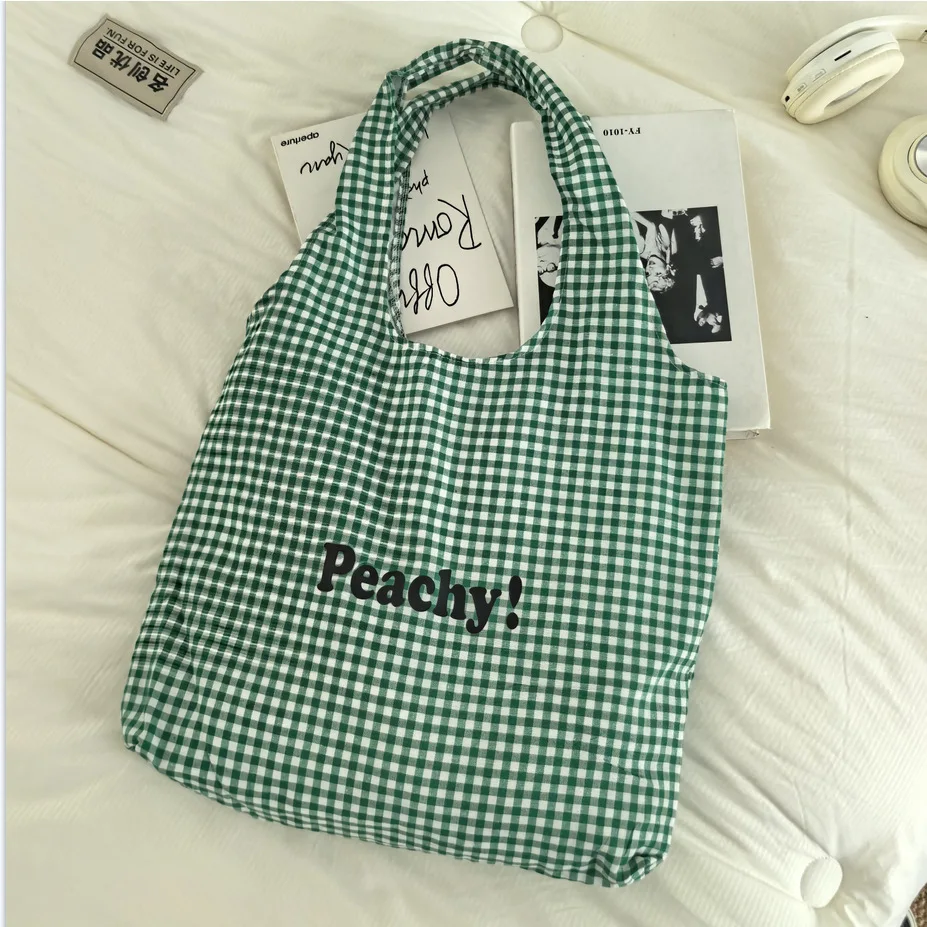 

Casual Stripe Letter Women Shoulder Bags Large Capacity Ladies Cloth Shopping Bag Simple Plaid Versatile Girls Handbag Tote