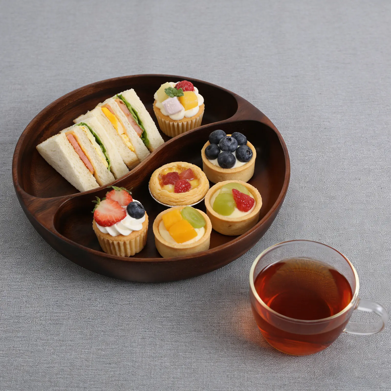 Divided Portion Plate Wooden Snack Serving Dish 10 Sectioned Fruit Tray Dual Compartment Nut Bowl Candy Salad Appetizer Server view 6