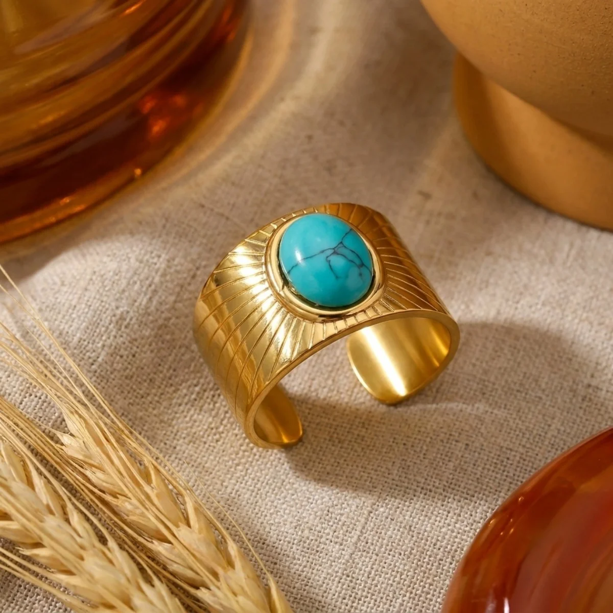 Edelstahl Blau Naturstein Geometrische Fingerringe für Damen und Herren Französischer Vintage Sonnenblumen-Blatt Runder Ovaler Ring Schmuck – Detail 27