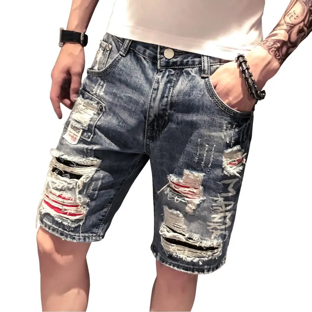 Hot 2022 Summer Fashion Street Teenagers Guy Trendy Boy Denim Shorts Ripped Hole Trend Knee Length Five-point Pants Short Pants