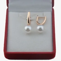 Women Simulated Pearl Jewelry 585 Rose Gold Color Drop Earrings S M L