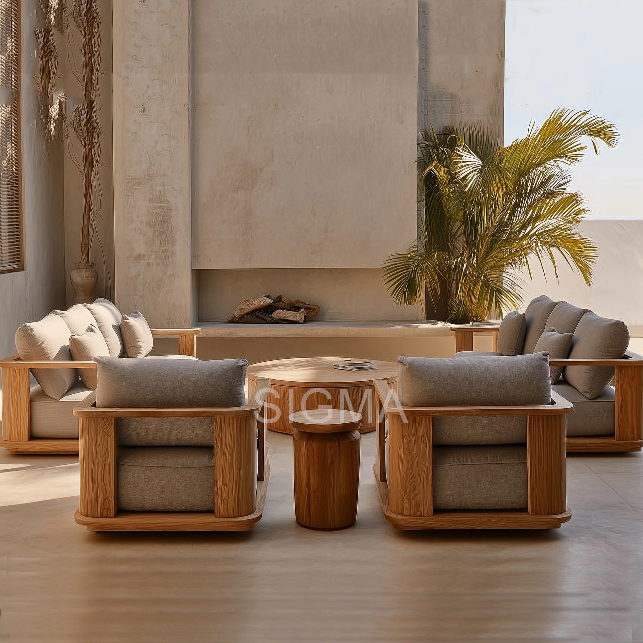 

Sigma Durable Modern Teak Eco-Friendly Solid Wood Waterproof Comfortable 6-Seater Farmhouse Outdoor Sofa Set