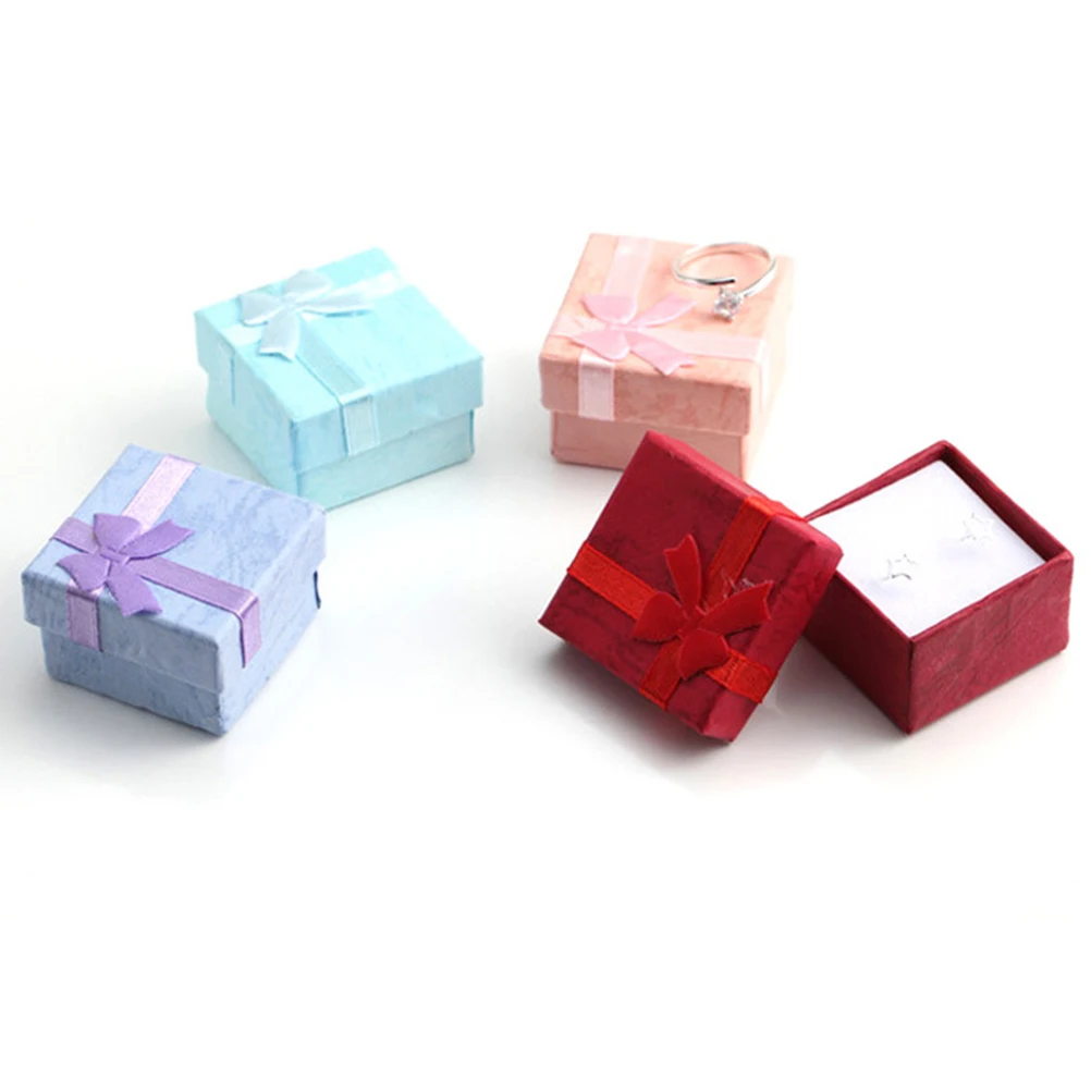 

5Pcs Gift Boxes Small Elegant Bowknot Decor Square Jewelry Paper Box for Rings Earrings Mini Portable Packing Jewelry Box