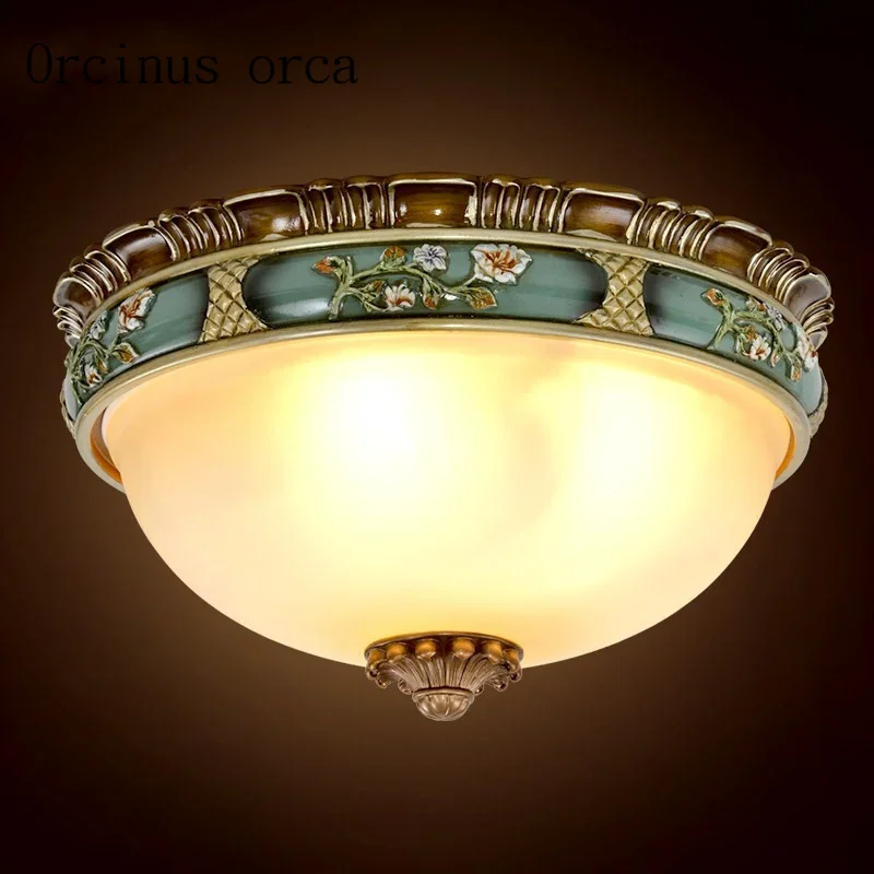 

European style retro carved glass ceiling lamp room balcony hallway corridor American modern simplified ceiling light