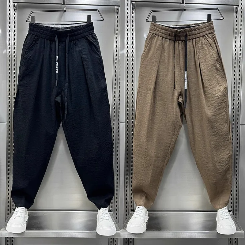 

Summer Thin Cotton Linen Casual Pants Men's Loose Fit Breathable Drapey Sle Trendy Harajuku Trousers Youth Faionable