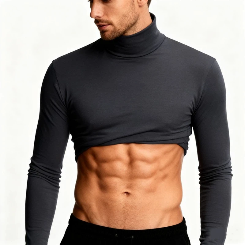 2025, Herren-T-Shirt mit Rollkragen, schmale Passform, langärmelig, Thermo-Unterwäsche, Oberteile, Herren, Winter-Tuch, Thermo-Shirt, schnell trocknend, einfarbig