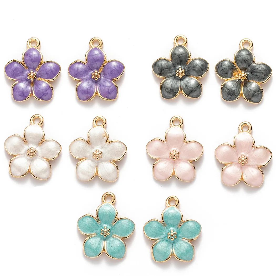 10pcs 14*17mm Enamel Charms Sakura Flowers Zinc Alloy Pendant For DIY Jewelry Earring Necklaces Making Bracele Accessories