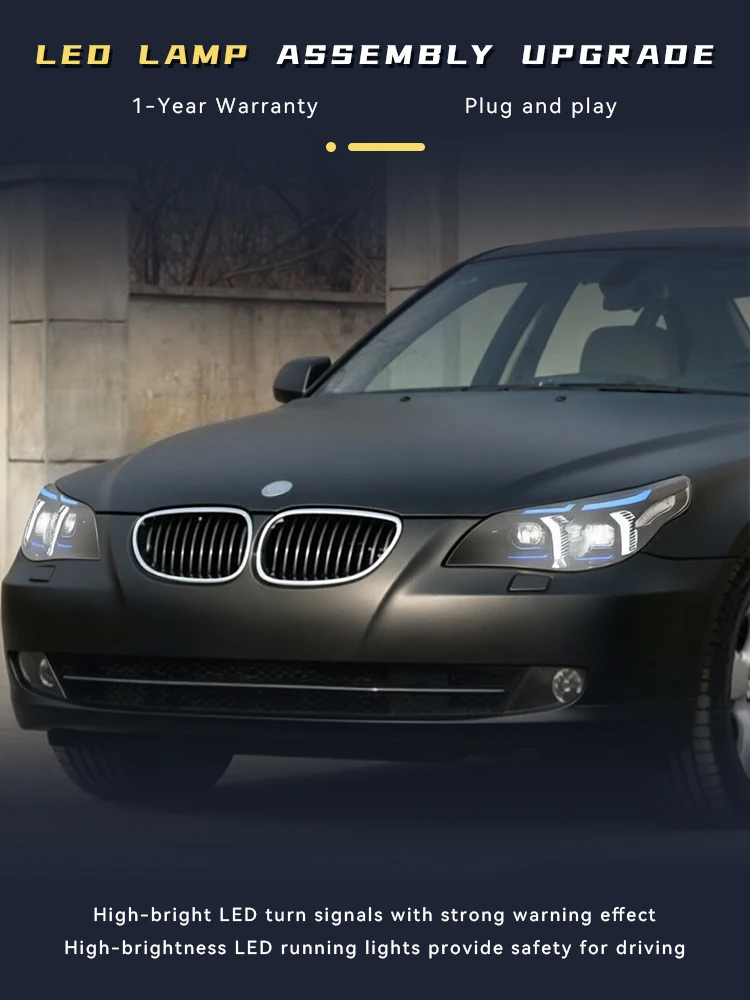 Auto Projector Lens Headlights For BMW 5 Series 2004-2010 E60 520i 525i 523i 528i Front LED Bulbs DRL Head Light Car Accessories