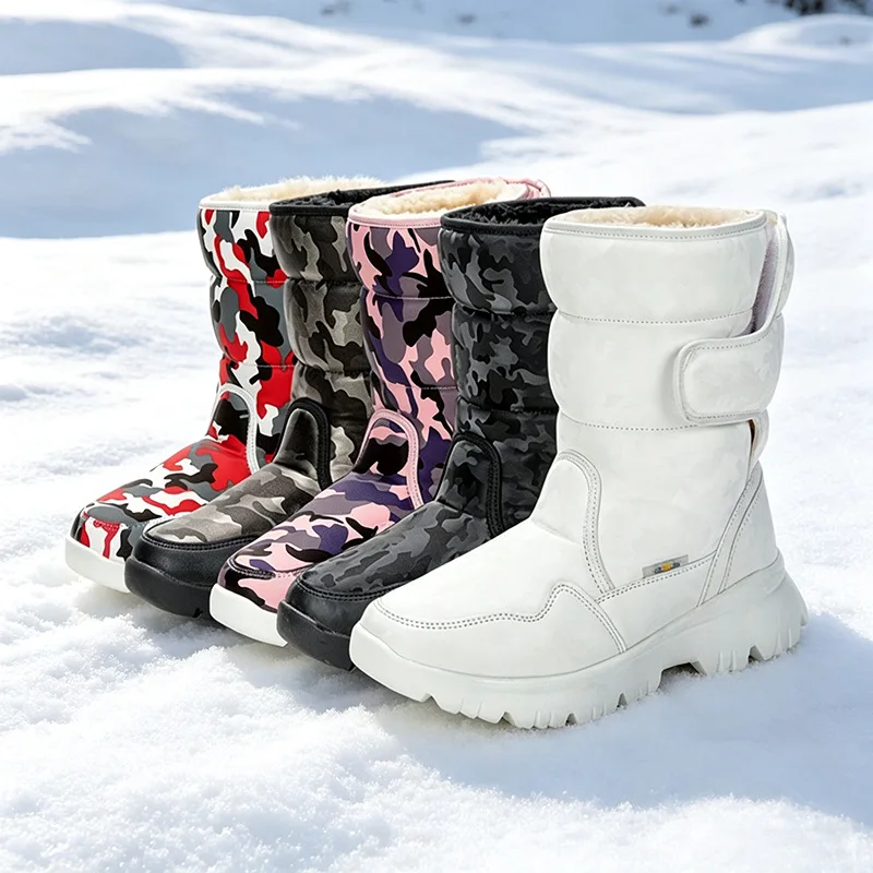Boys Girls White Snow Boots Simple Ski Travel Thickened Waterproof Anti Slip Winter Shoes Kids Casual Boots