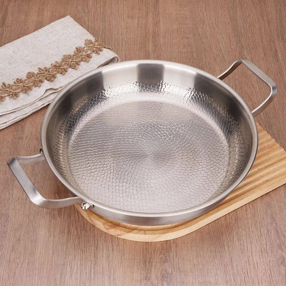 Durable Titanium Alloy Double Ear Frying Pan Non-stick Uncoated Cooking Pan Hammer Pattern Flat Bottomed Frying Pot Kitchen - view 4