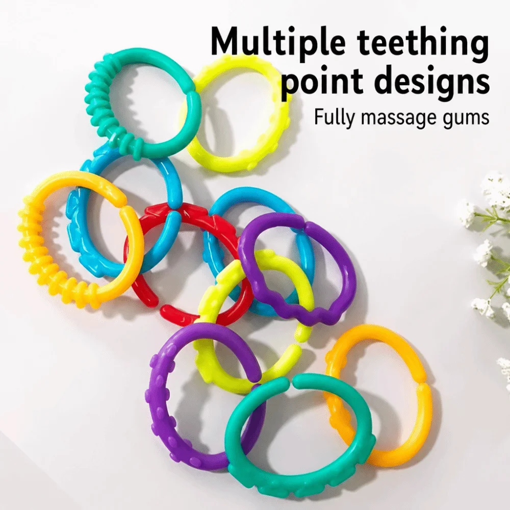 10PCS Rainbow Color Connecting Rings Smooth Surface Gentle Touching Rainbow Hanging Ring Hanging Plastic Handheld Grasp