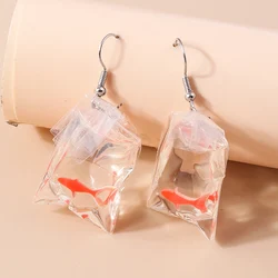 Cute Creative Imitation Water Bag Fish Goldfish Earrings for Women Sweet Dangle Earrings Ladies Vacation Jewelry Accessories